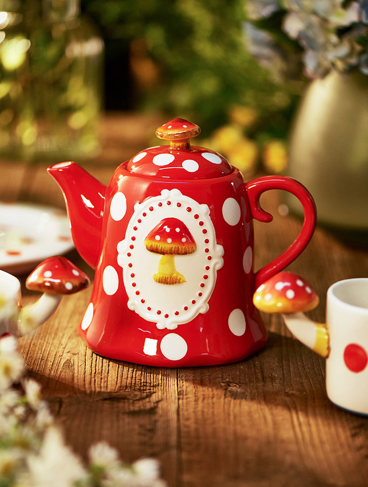 Hand-made Ceramic Mushroom Tea Pot Teapot Tea Cup Set Tea for One