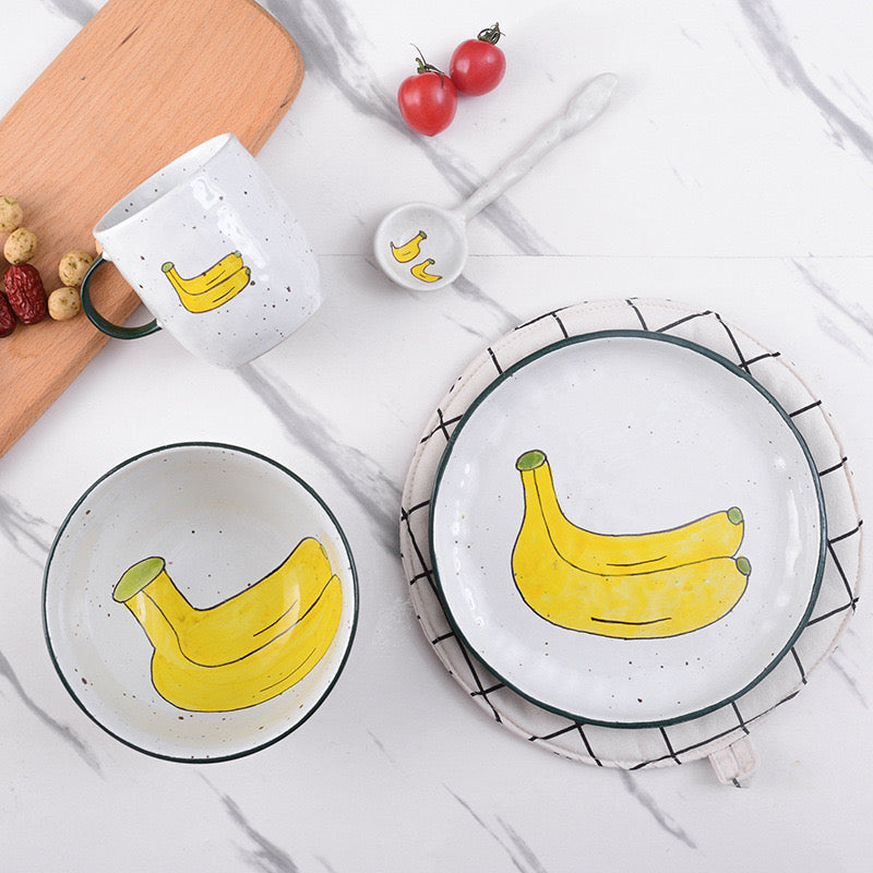 Handmade ceramics BANANA tableware 4 sets