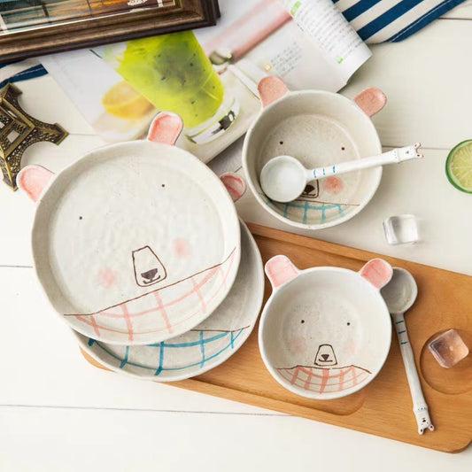 Handmade ceramics CUTE BEAR couple tableware 6 sets