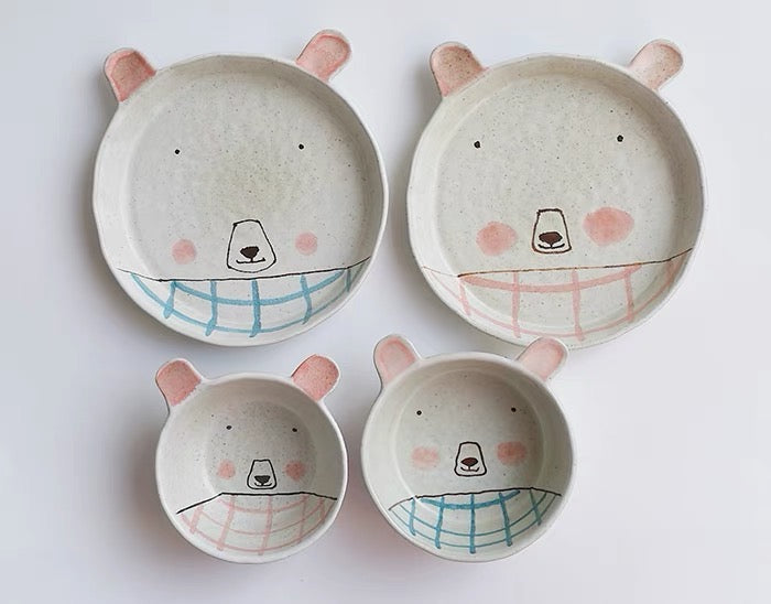 Handmade ceramics CUTE BEAR couple tableware 6 sets