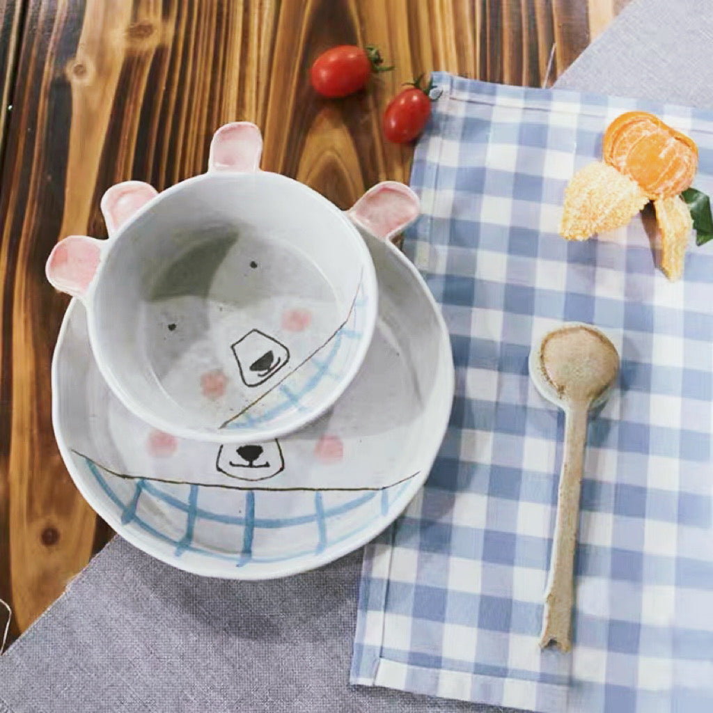 Handmade ceramics CUTE BEAR couple tableware 6 sets