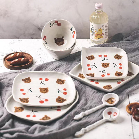 Handmade ceramics CHERRY & BEAR tableware 8 sets