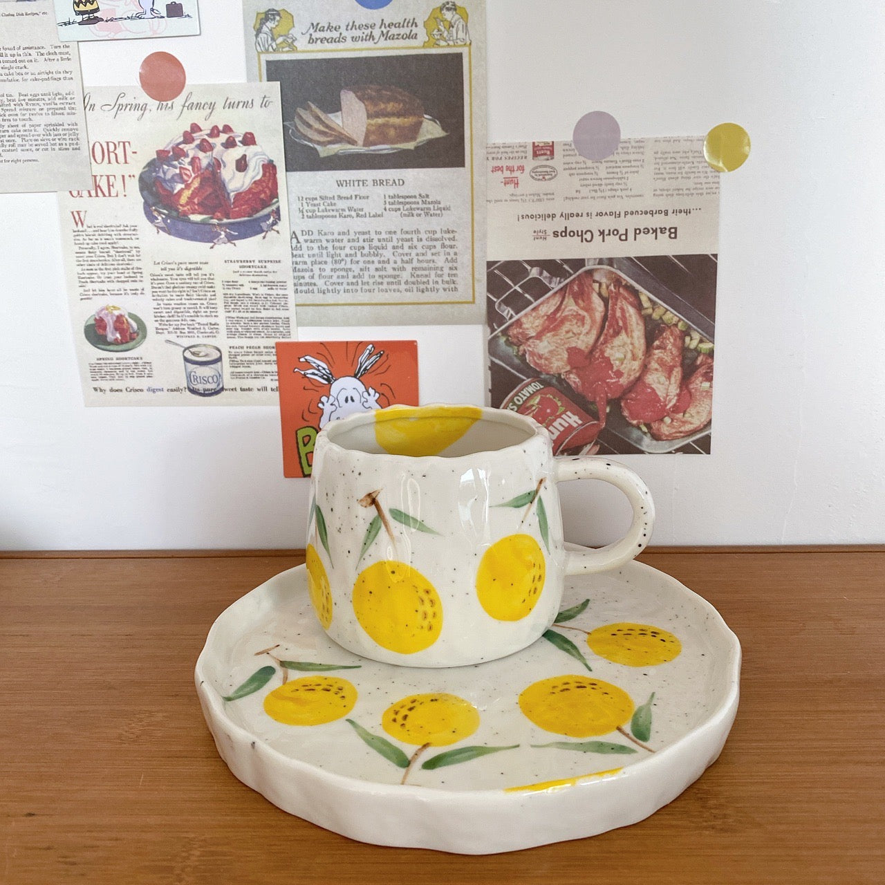 Handmade ceramics LEMON cup and plate