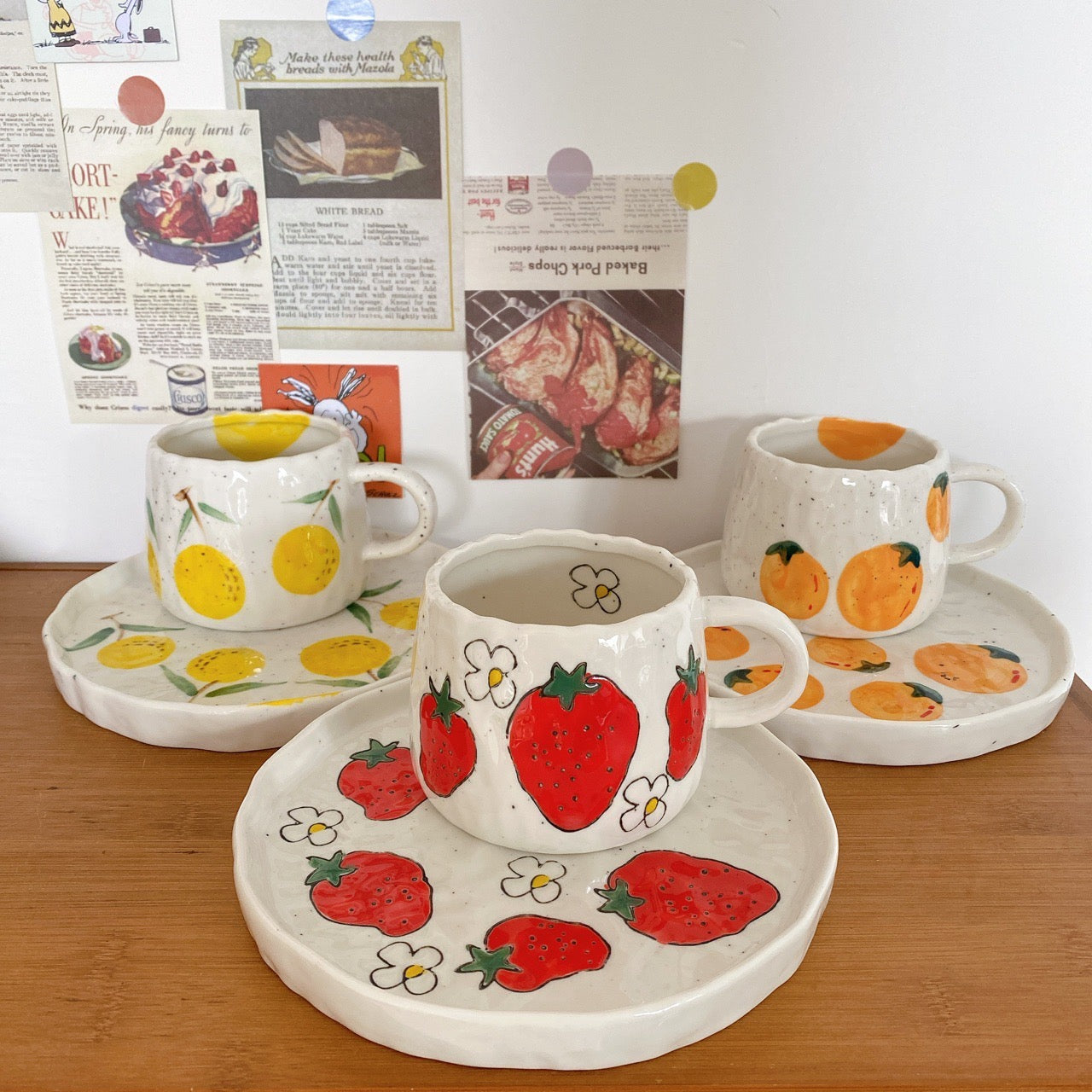 Handmade ceramics LEMON cup and plate