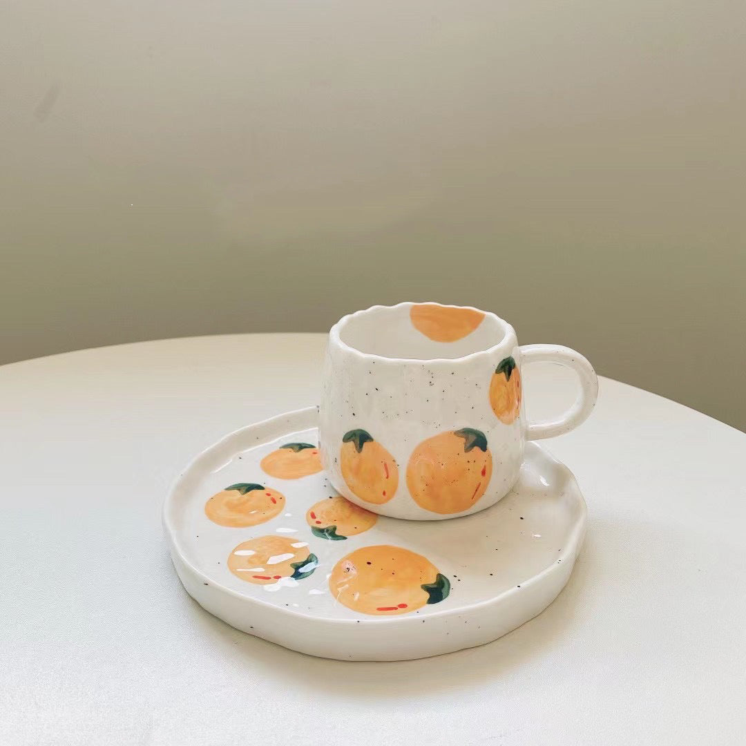 Handmade ceramics ORANGE cup and plate