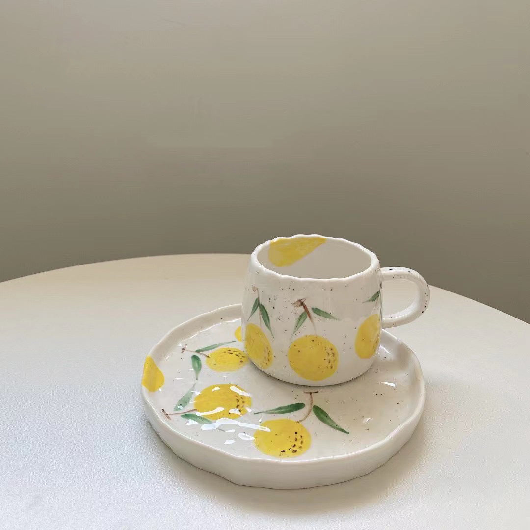 Handmade ceramics LEMON cup and plate