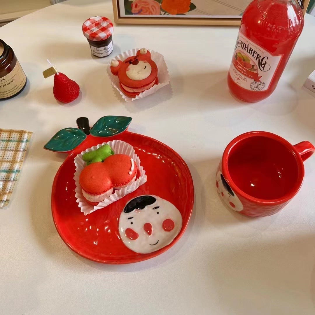 Handmade ceramics APPLE cup and plate