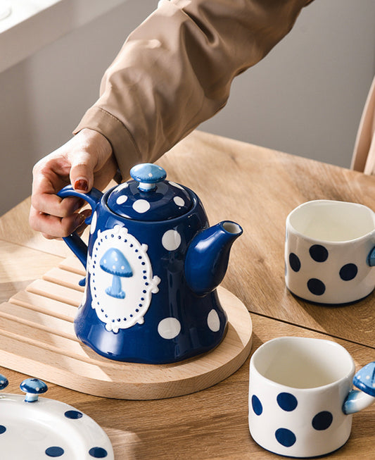 Handmade ceramics BLUE MUSHROOM kettle