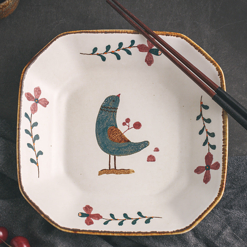 Handmade ceramics FOREST BIRD plate