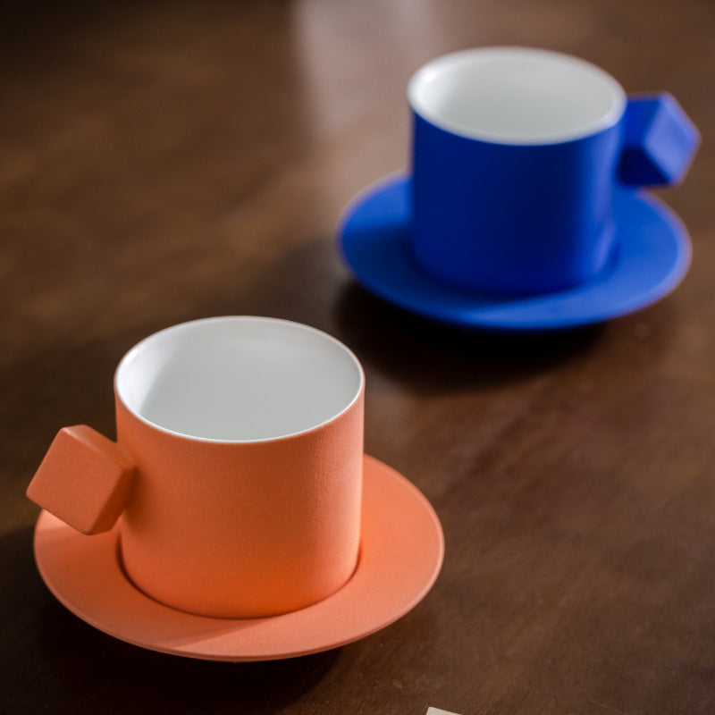 Handmade frosted ceramics ORANGE coffee cup and saucer