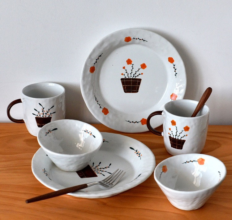 Handmade ceramics LEAF/FLOWER tableware 3 sets