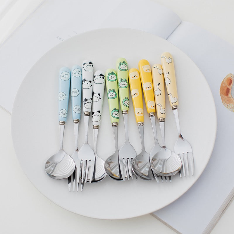 Cartoon Print Ceramics Stainless Steel Fork & Spoon