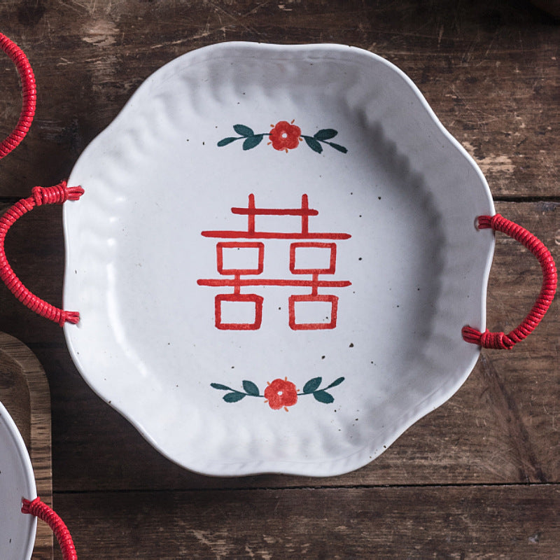 Handmade ceramics Chinese character 囍&福 dish/bowl