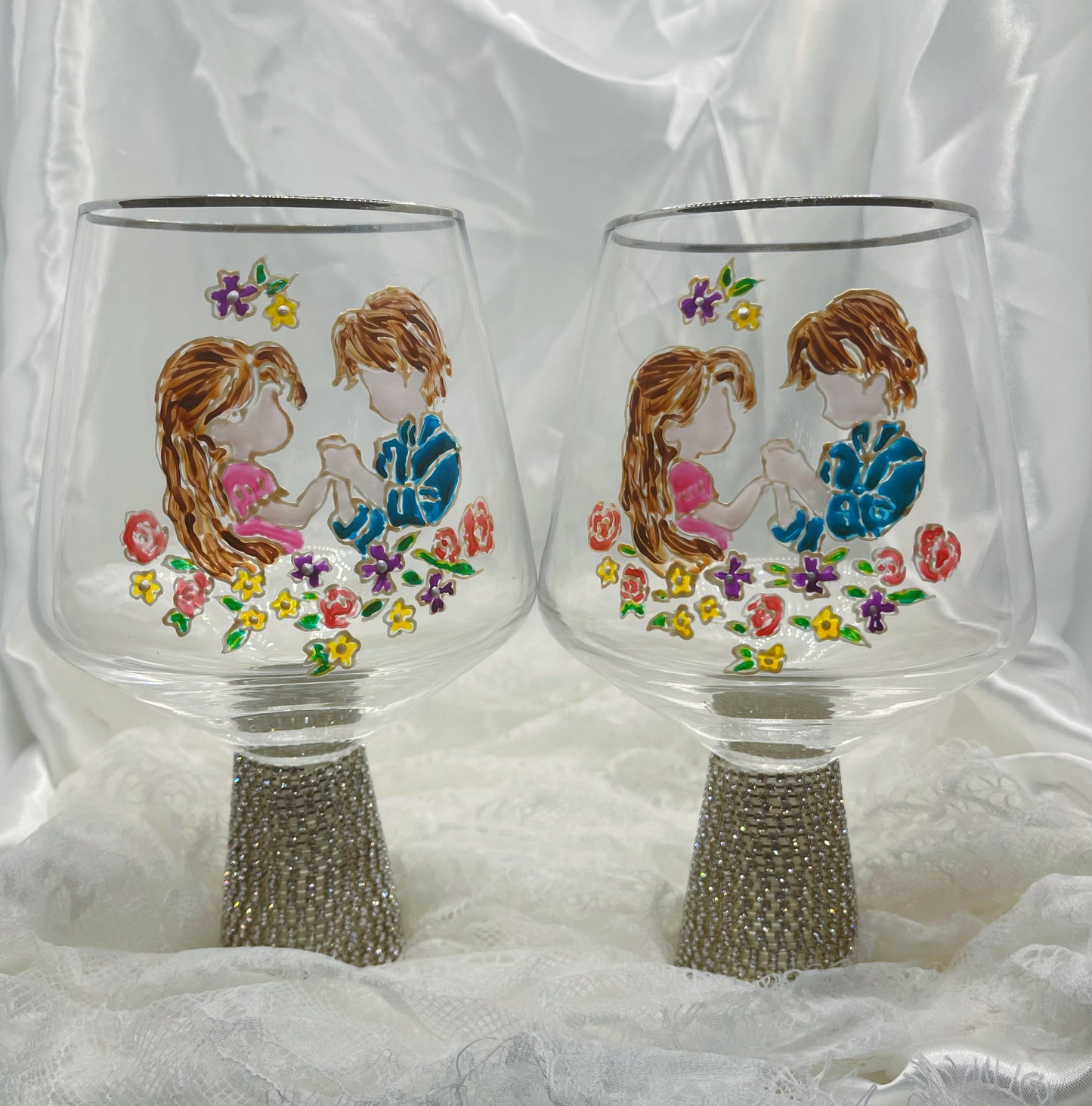Hand painted FALL IN LOVE GLASSES 2 sets
