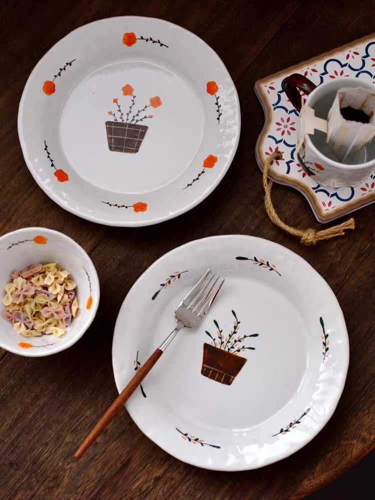 Handmade ceramics LEAF/FLOWER tableware 3 sets