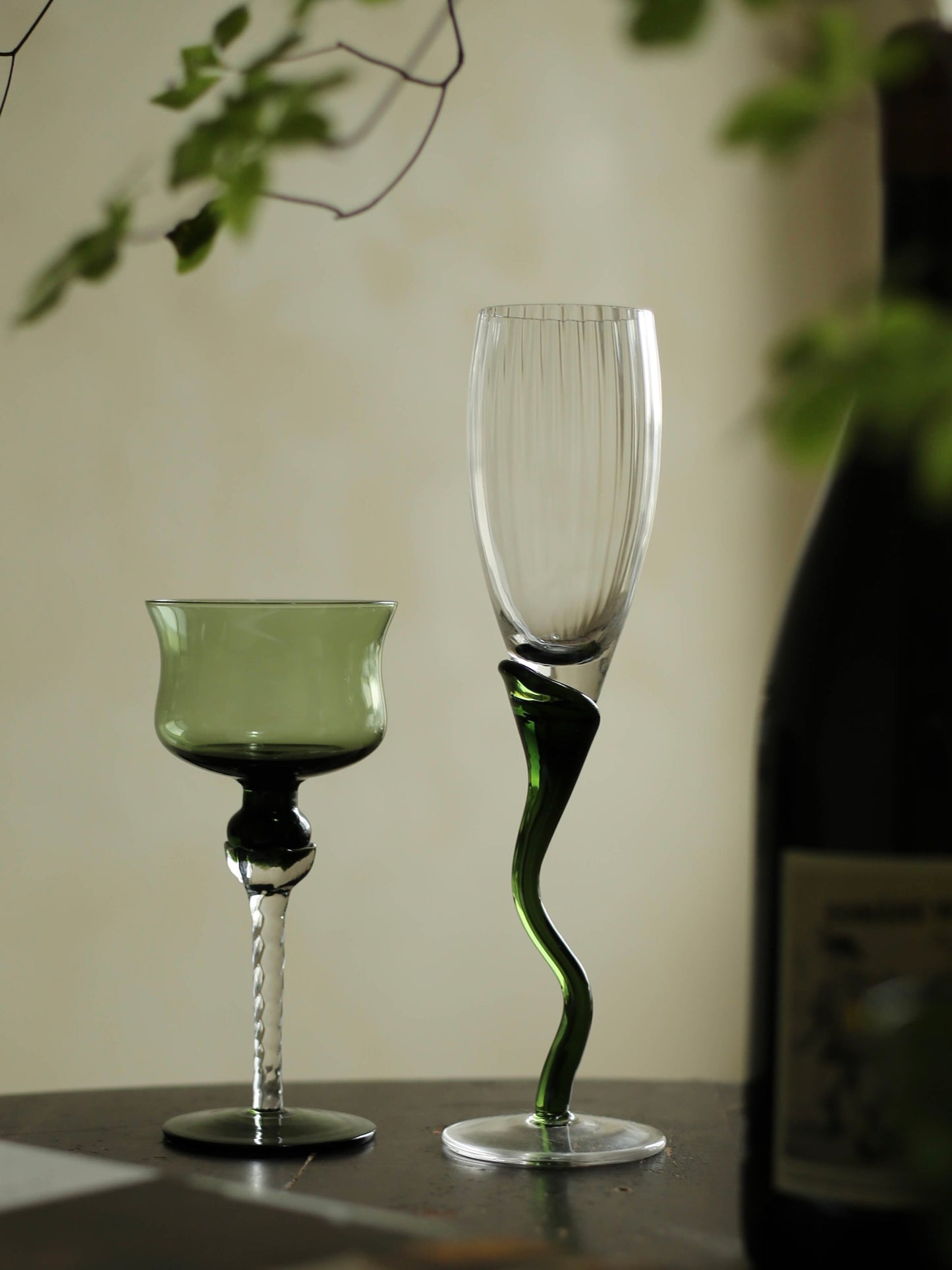 Handmade LIGHT AND NIGHT OF LOVE champagne glass