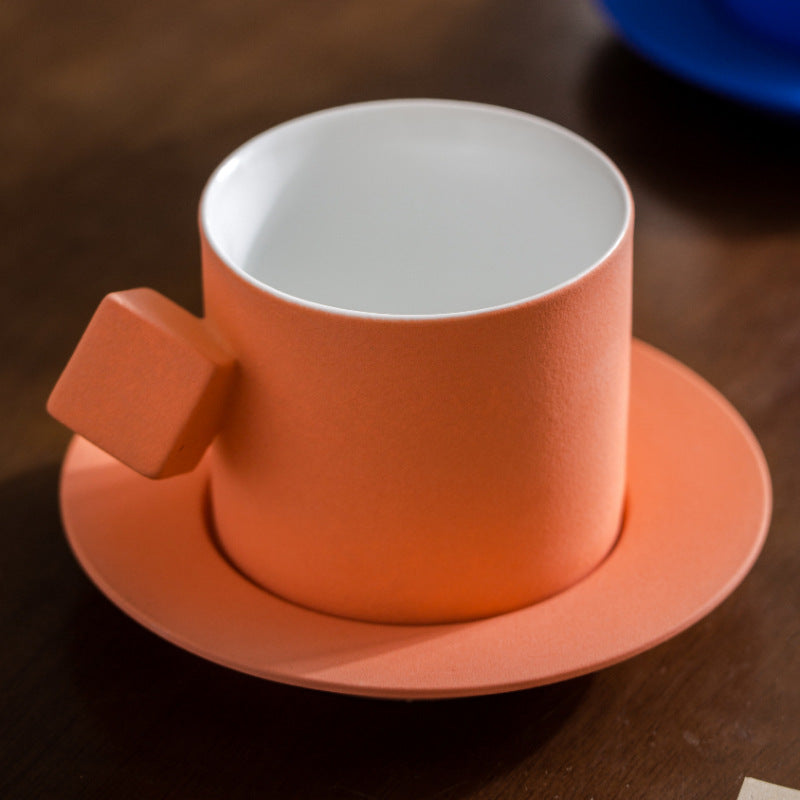 Handmade frosted ceramics ORANGE coffee cup and saucer