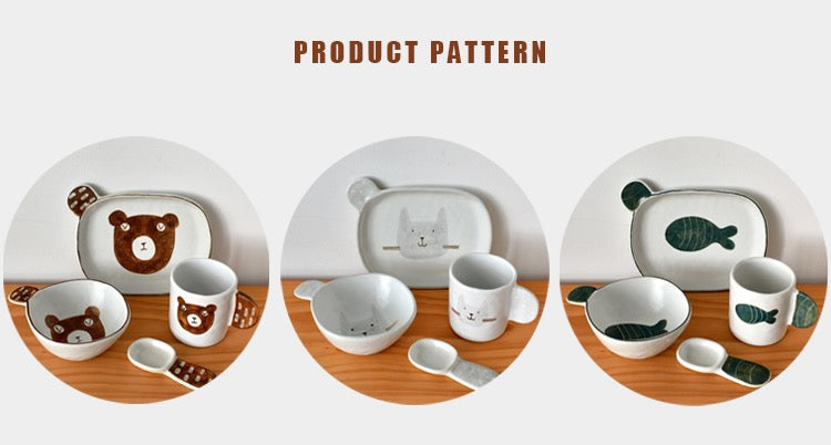Handmade ceramics BROWN BEAR tableware 4 sets