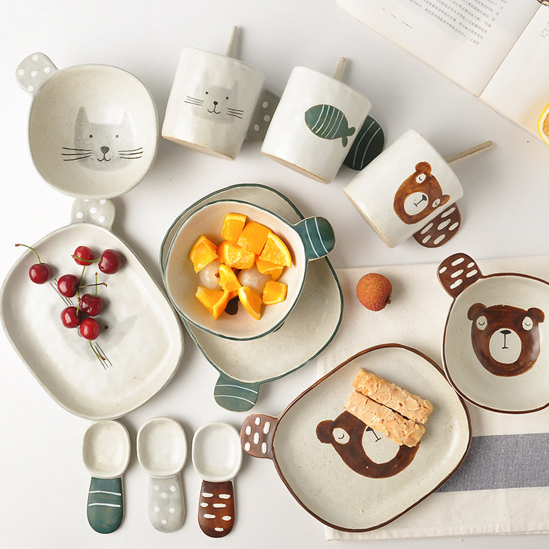Handmade ceramics BROWN BEAR tableware 4 sets