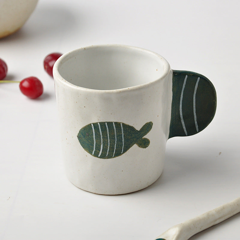 Handmade ceramics GREEN FISH tableware 4 sets