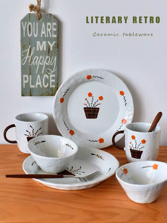 Handmade ceramics LEAF/FLOWER tableware 3 sets