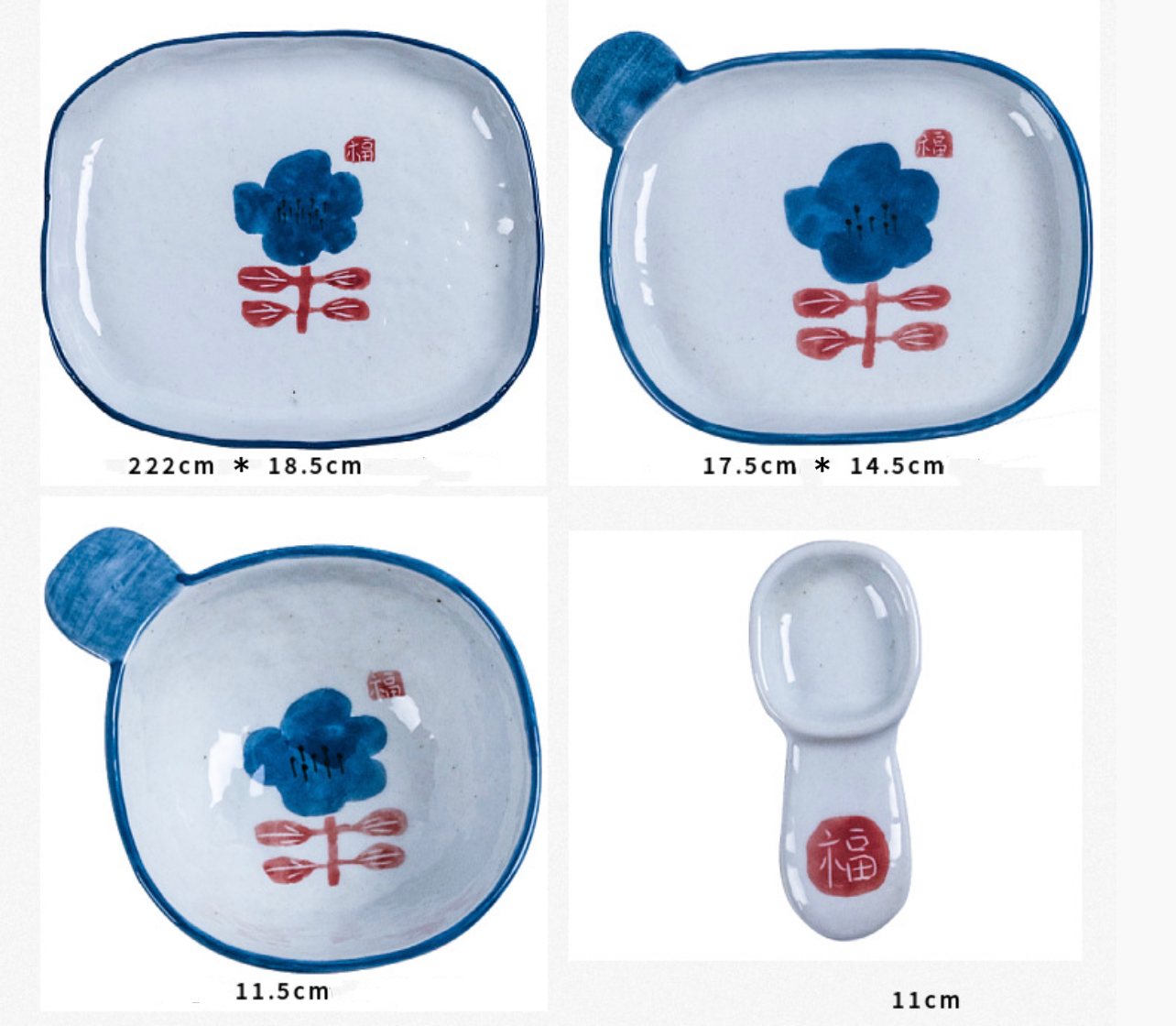 Handmade ceramics BLUE FLOWER tableware 4 sets