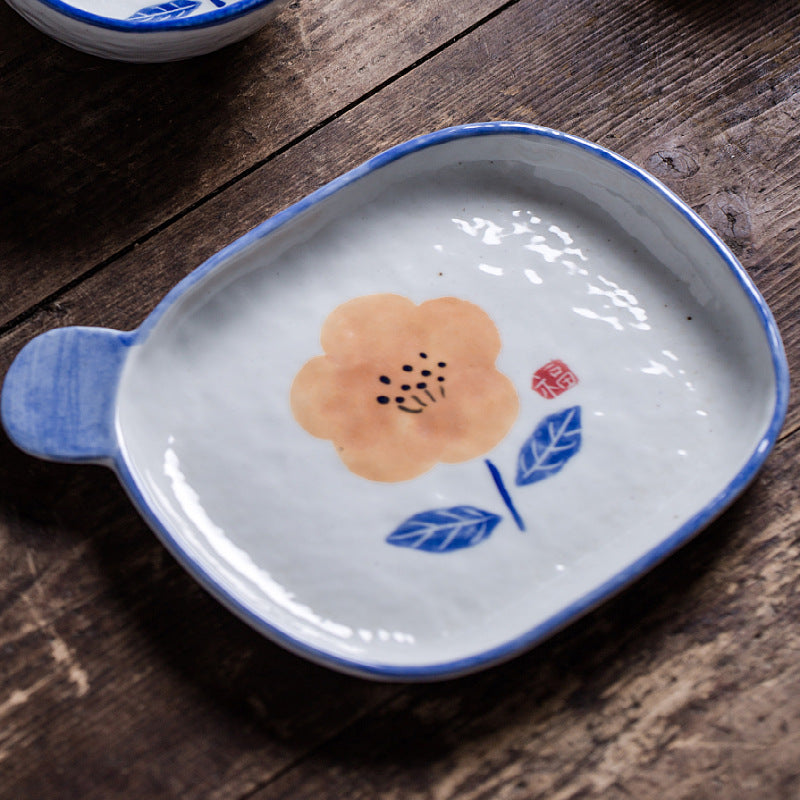 Handmade ceramics YELLOW FLOWER tableware 4 sets