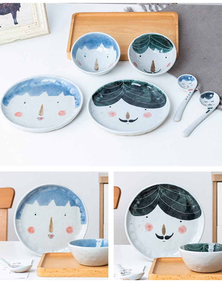 Handmade ceramics COUPLE FACE tableware 6 sets