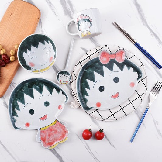 Handmade ceramics Chibi Maruko tableware 5 sets