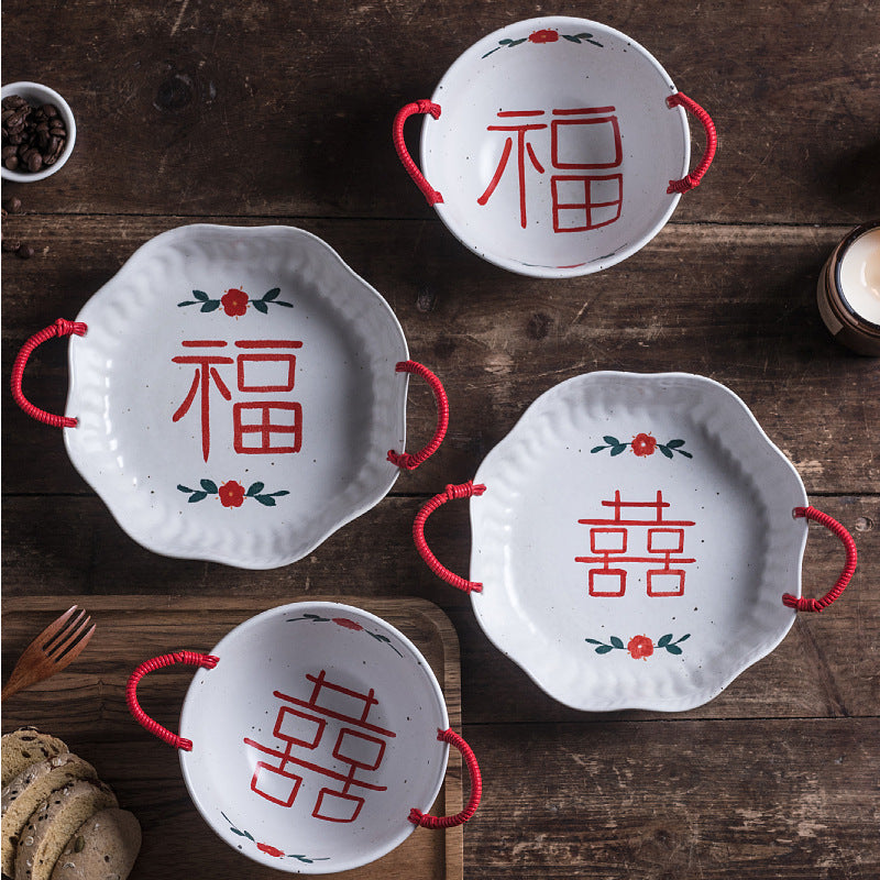 Handmade ceramics Chinese character 囍&福 dish/bowl